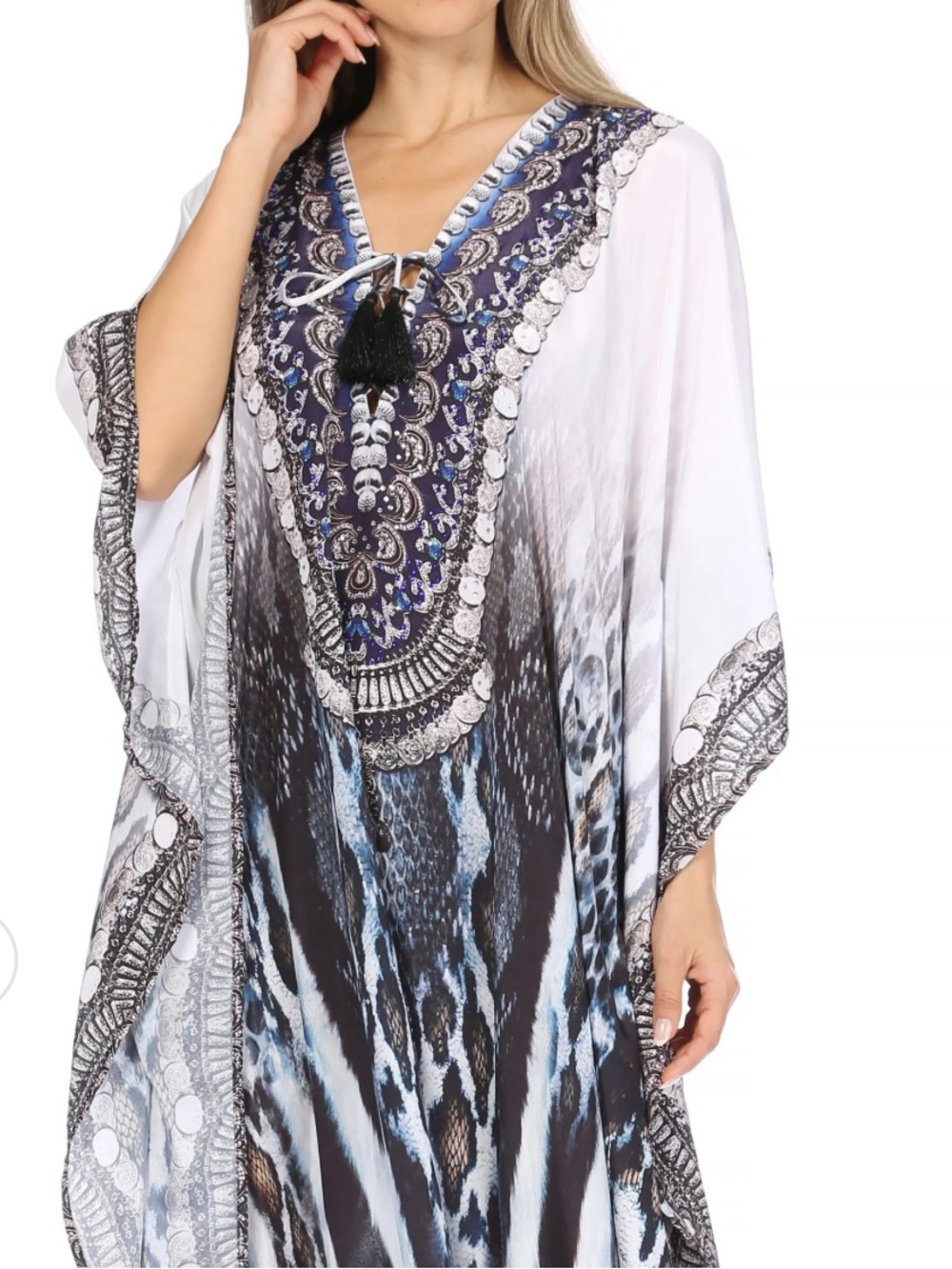 Sakkas Black and Cream Ombre Maxi Dress with Embroidered V-Neck